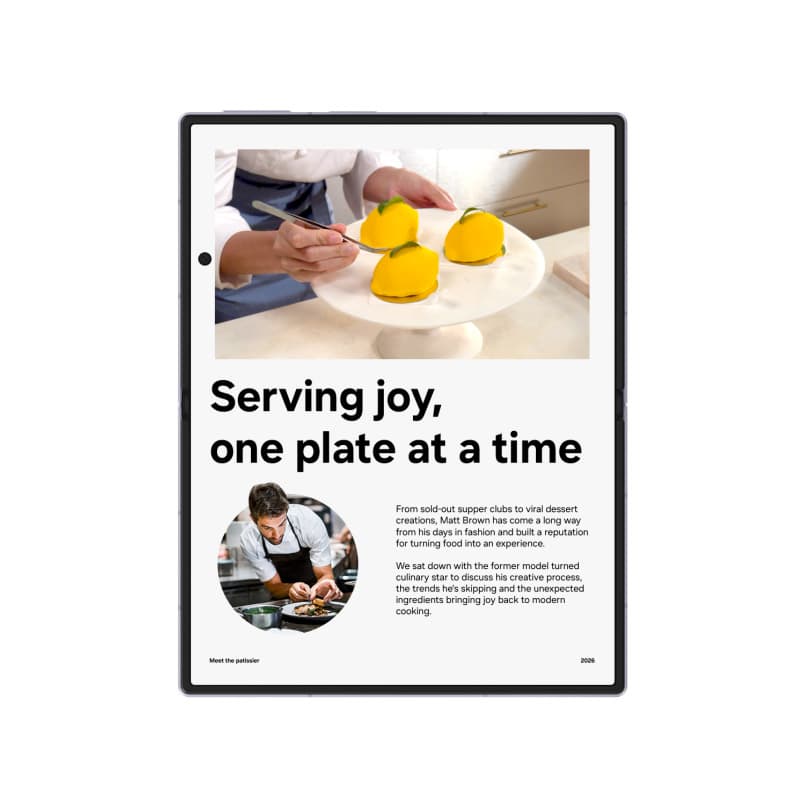 Galaxy Z Fold8 main screen showing a long-form article layout