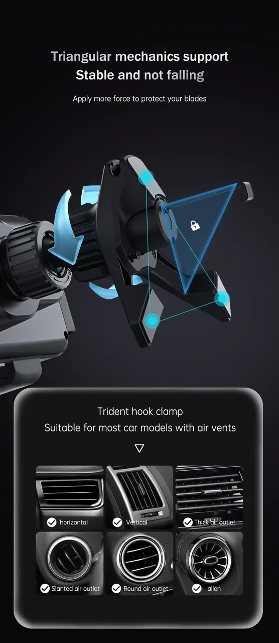 Triangular mechanics support and trident hook clamp